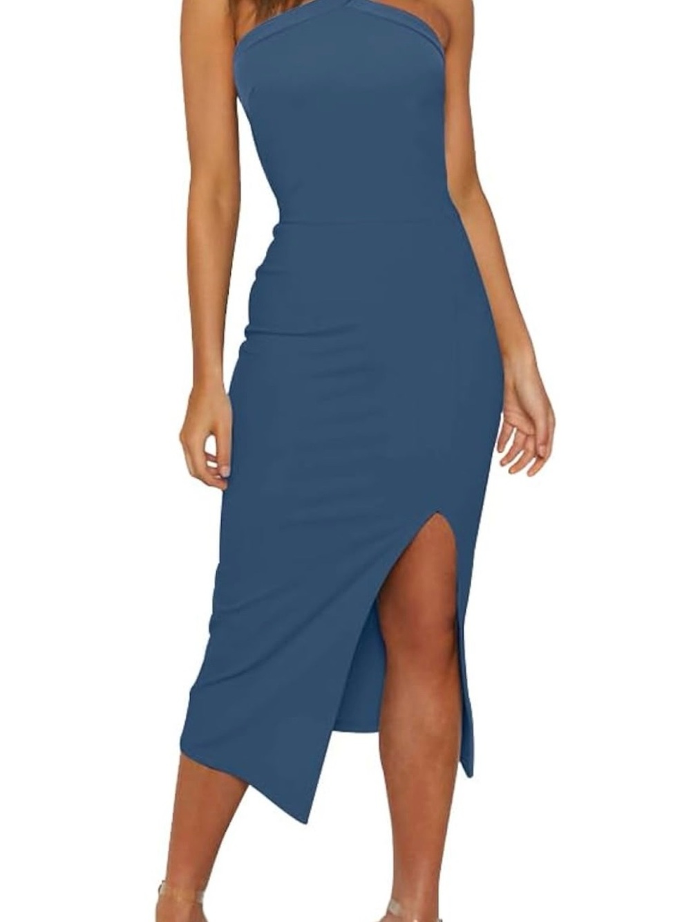 OWIN Strapless Midi Dress with Side Slit - Blue